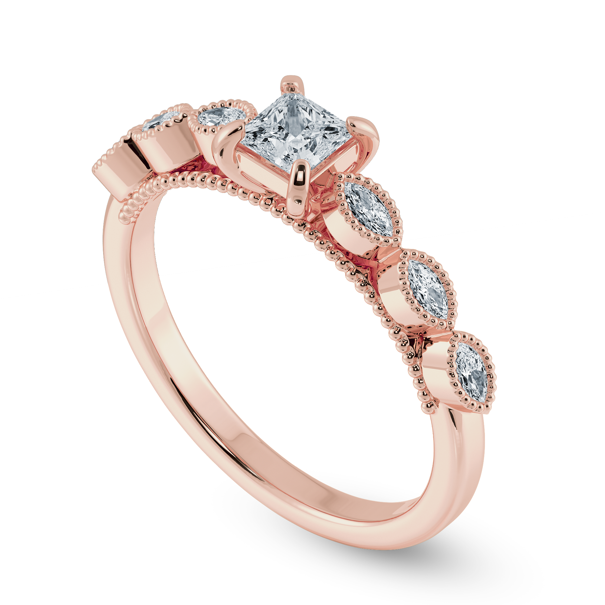 0.70cts. Princess Cut Solitaire with Marquise Diamond Accents 18K Rose Gold Ring JL AU 2012R-B   Jewelove.US