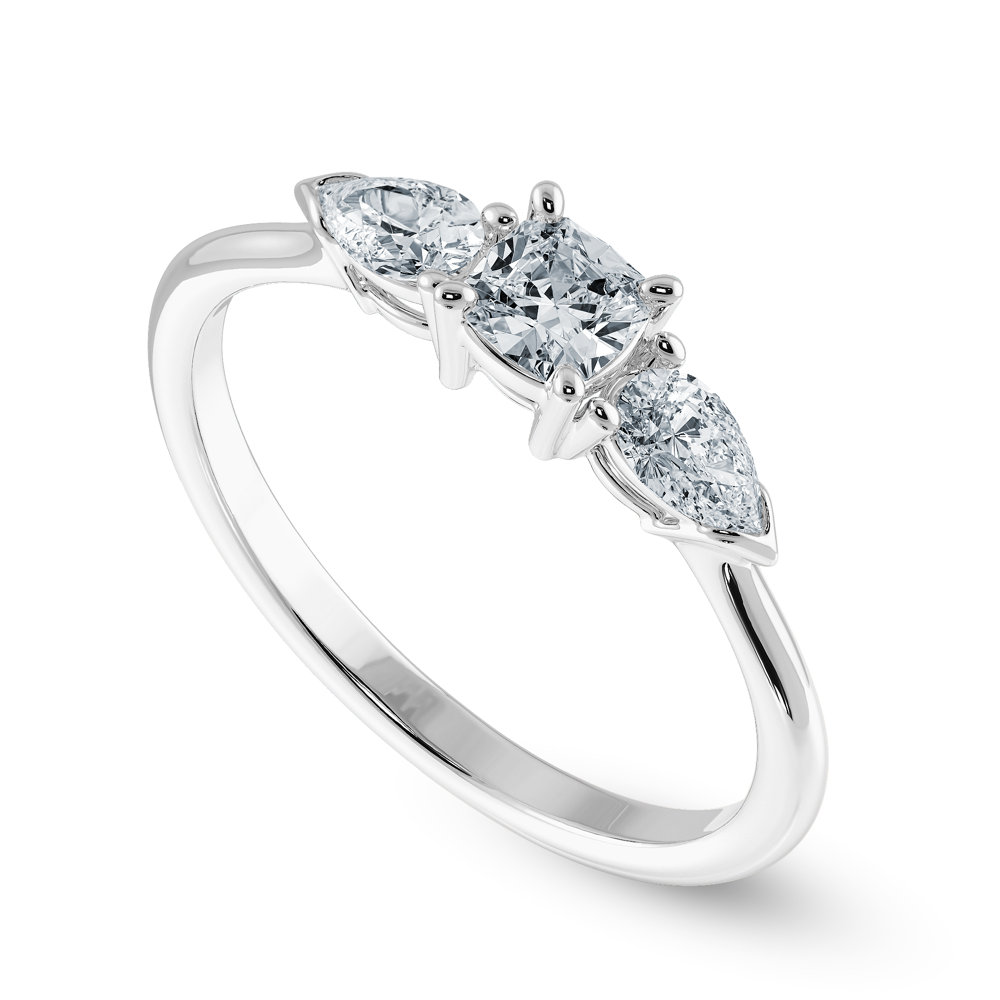 0.30cts. Cushion Cut Solitaire with Pear Cut Diamond Accents Platinum Engagement Ring JL PT 1203   Jewelove.US