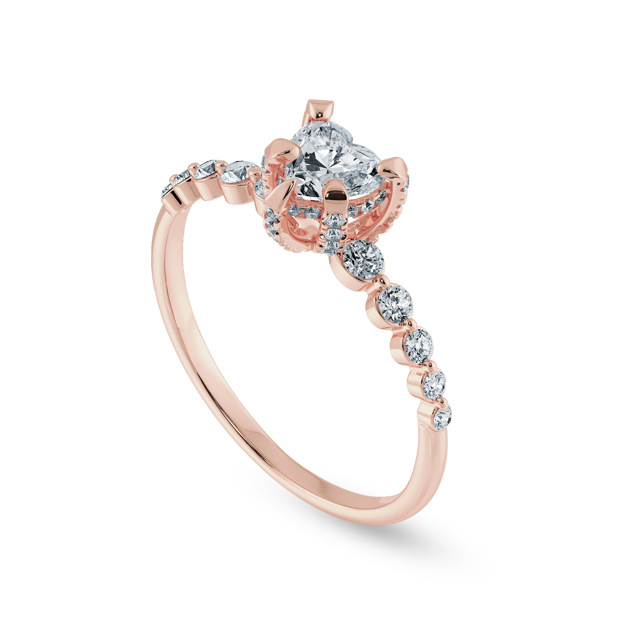 0.70cts. Heart Cut Solitaire Halo Diamond Accents 18K Rose Gold Ring JL AU 2007R-B   Jewelove.US