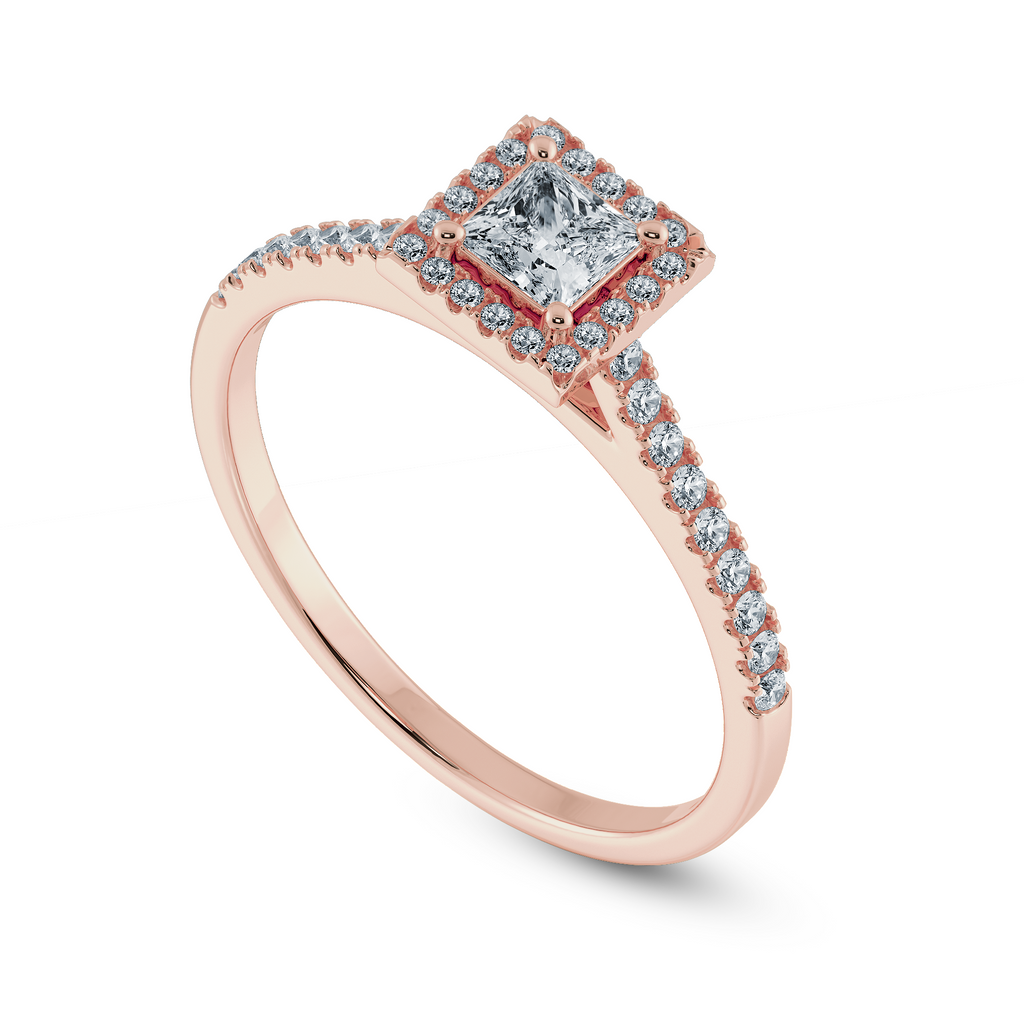 0.70cts. Princess Cut Solitaire Diamond Square Halo Shank 18K Rose Gold Ring JL AU 1194R-B   Jewelove.US