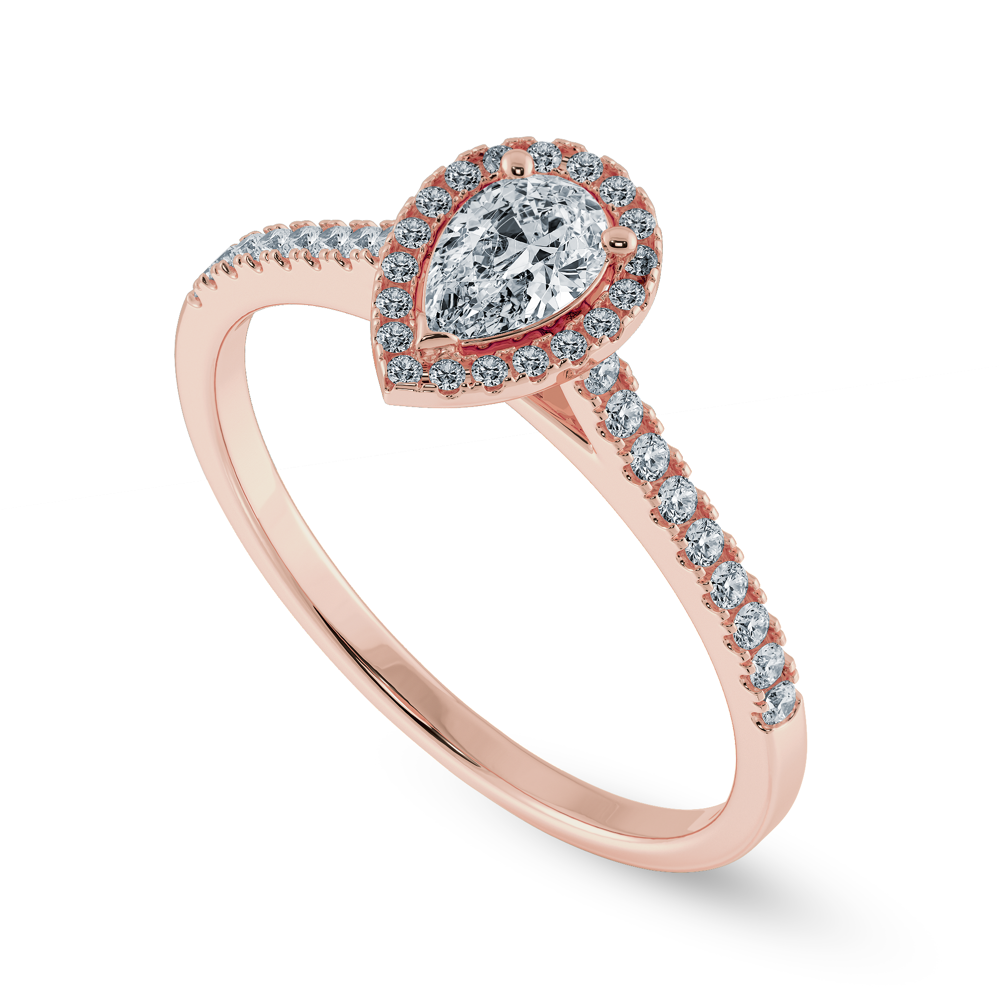 0.70cts. Pear Cut Solitaire Halo Diamond Shank 18K Rose Gold Ring JL AU 1200R-B   Jewelove.US