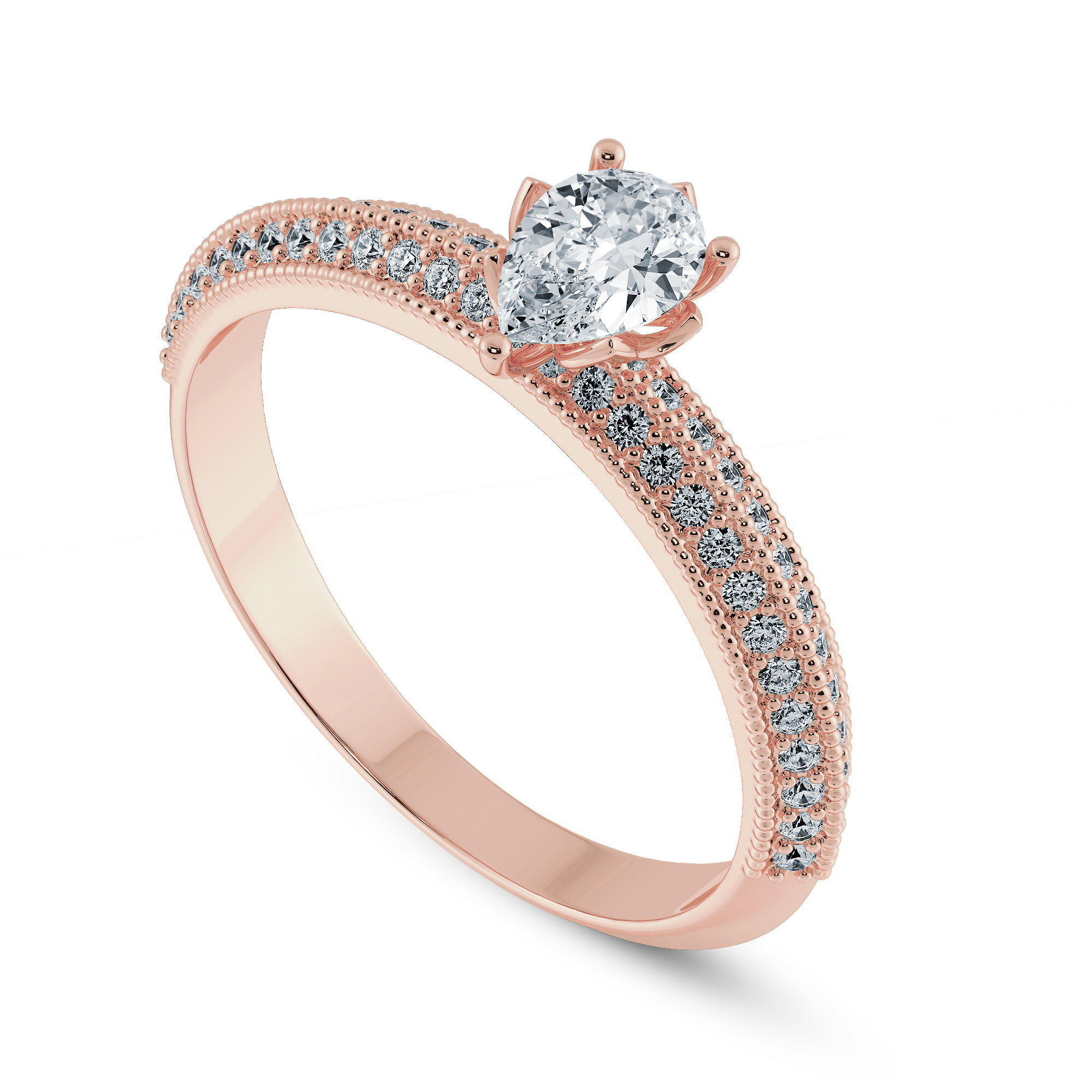 0.70cts. Pear Cut Solitaire Diamond Split Shank 18K Rose Gold Ring JL AU 1191R-B   Jewelove.US