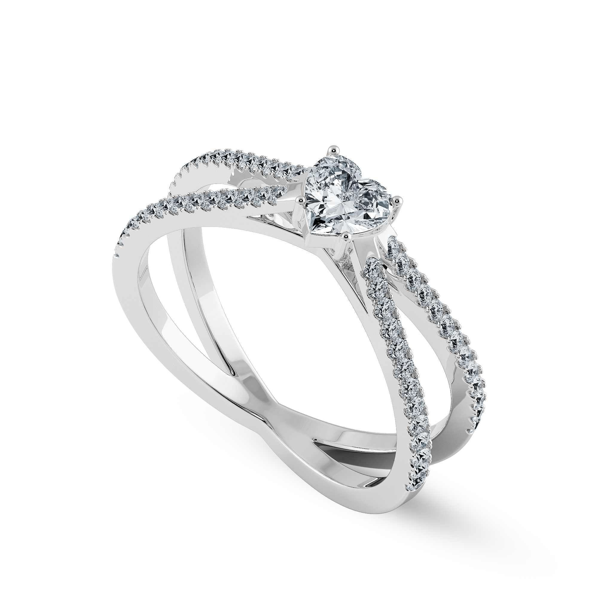 30-Pointer Heart Cut Solitaire Diamond Split Shank Platinum Ring JL PT 1173   Jewelove.US