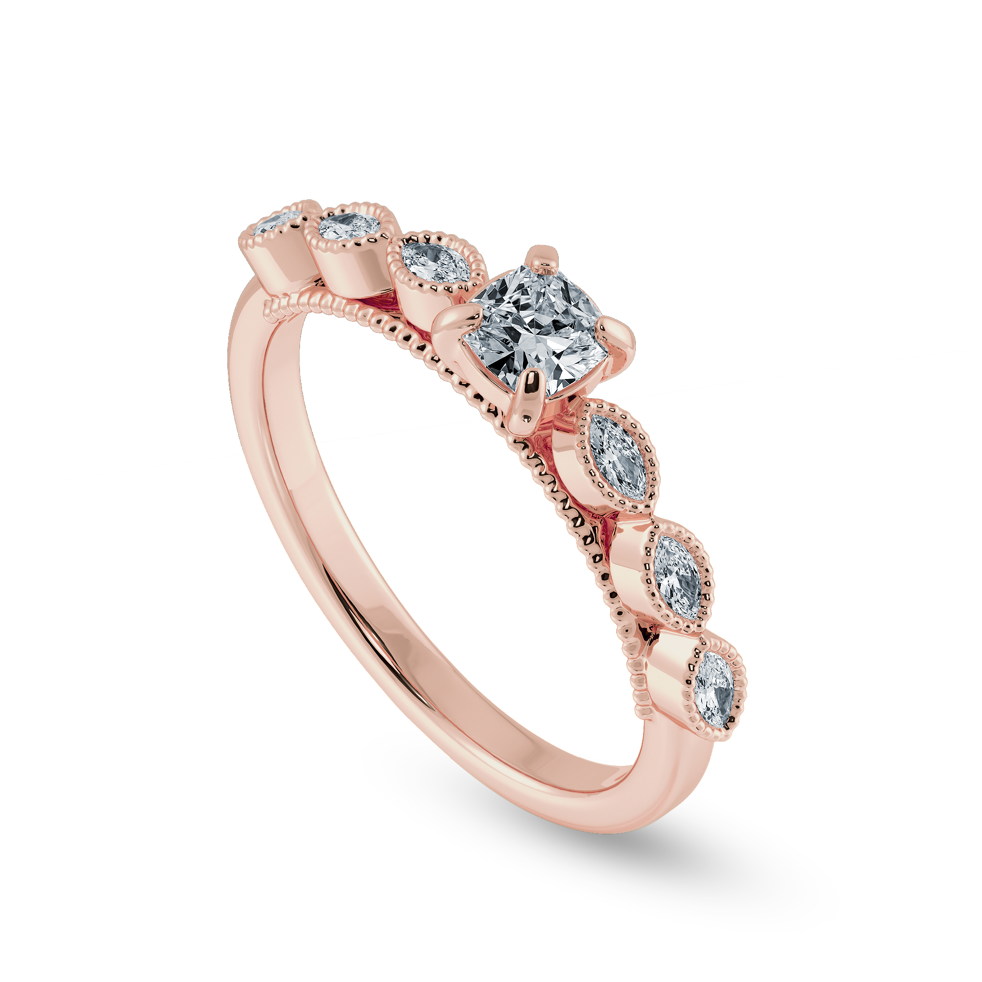 0.70cts. Cushion Cut Solitaire with Marquise Cut Diamond Accents 18K Rose Gold Ring JL AU 2013R-B   Jewelove.US