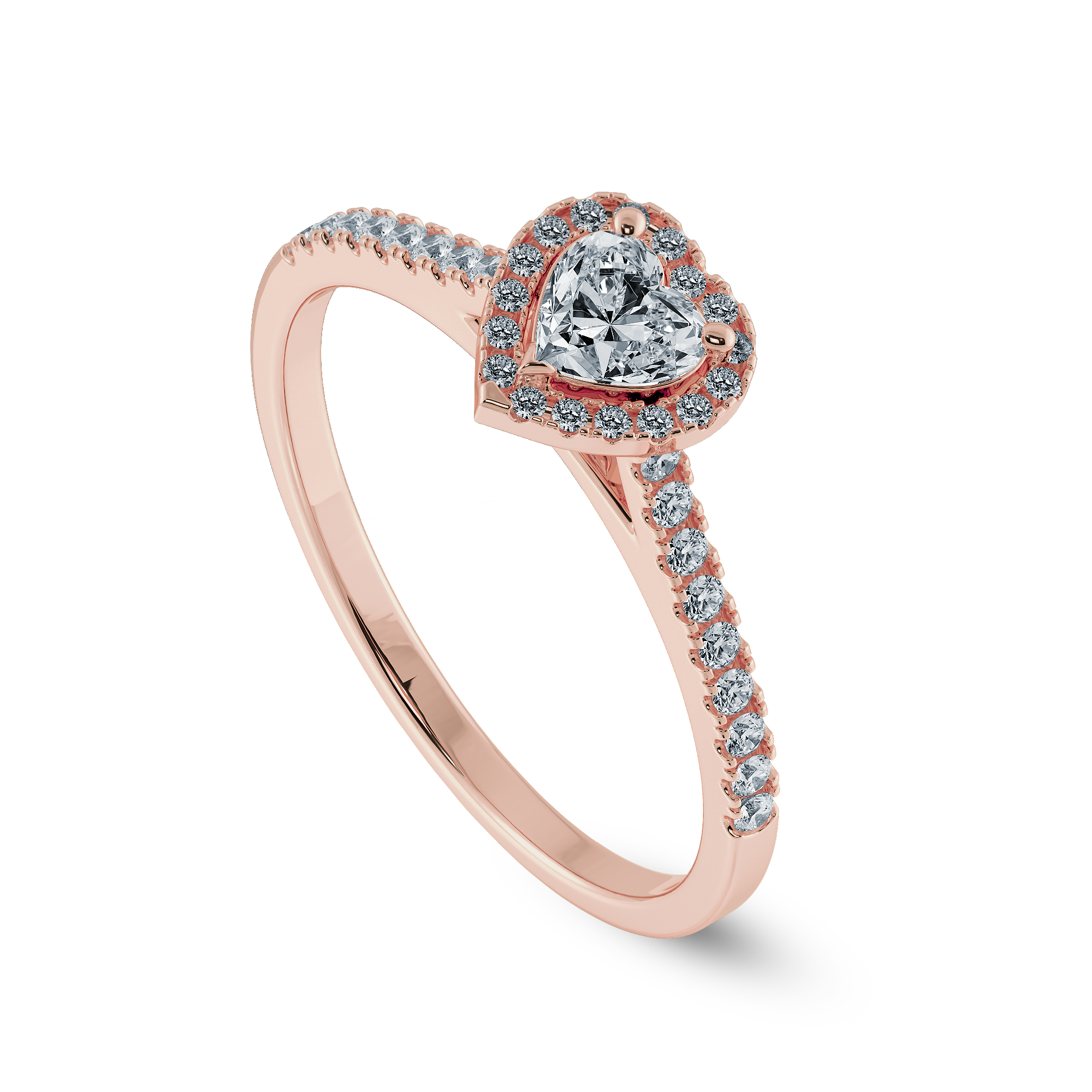 0.30cts. Heart Cut Solitaire Halo Diamond Shank 18K Rose Gold Ring JL AU 1198R   Jewelove.US