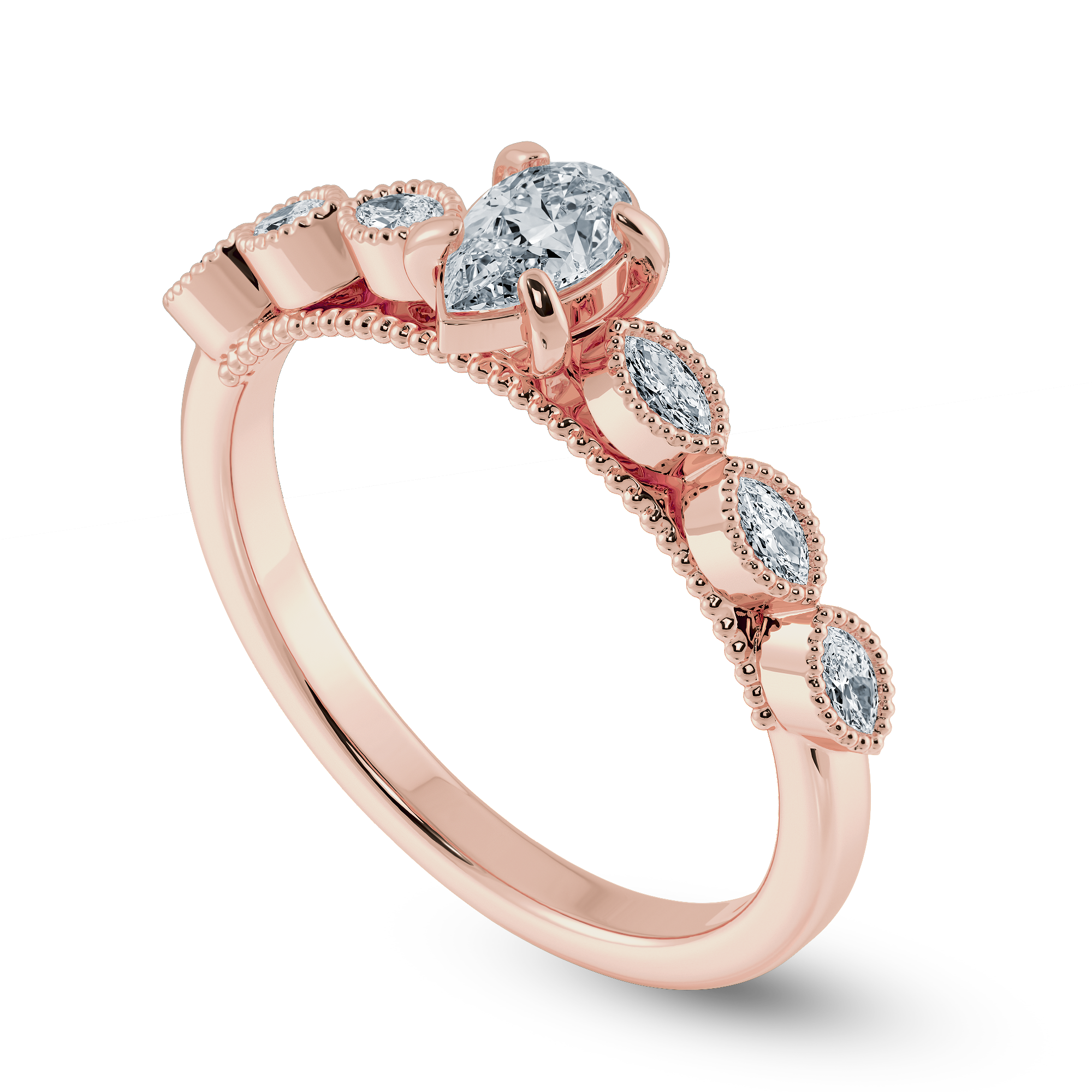 0.30cts. Pear Cut Solitaire with Marquise Cut Diamond Accents 18K Rose Gold Ring JL AU 2018R   Jewelove.US