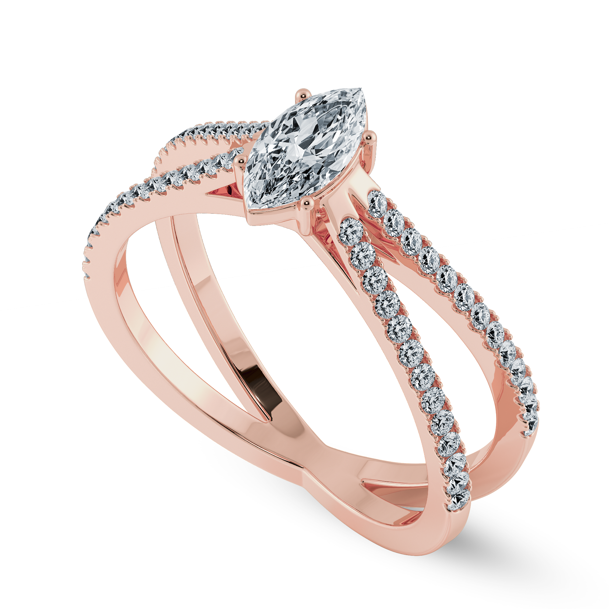 30-Pointer Marquise Cut Solitaire Diamond Split Shank 18K Rose Gold Ring JL AU 1176R   Jewelove.US