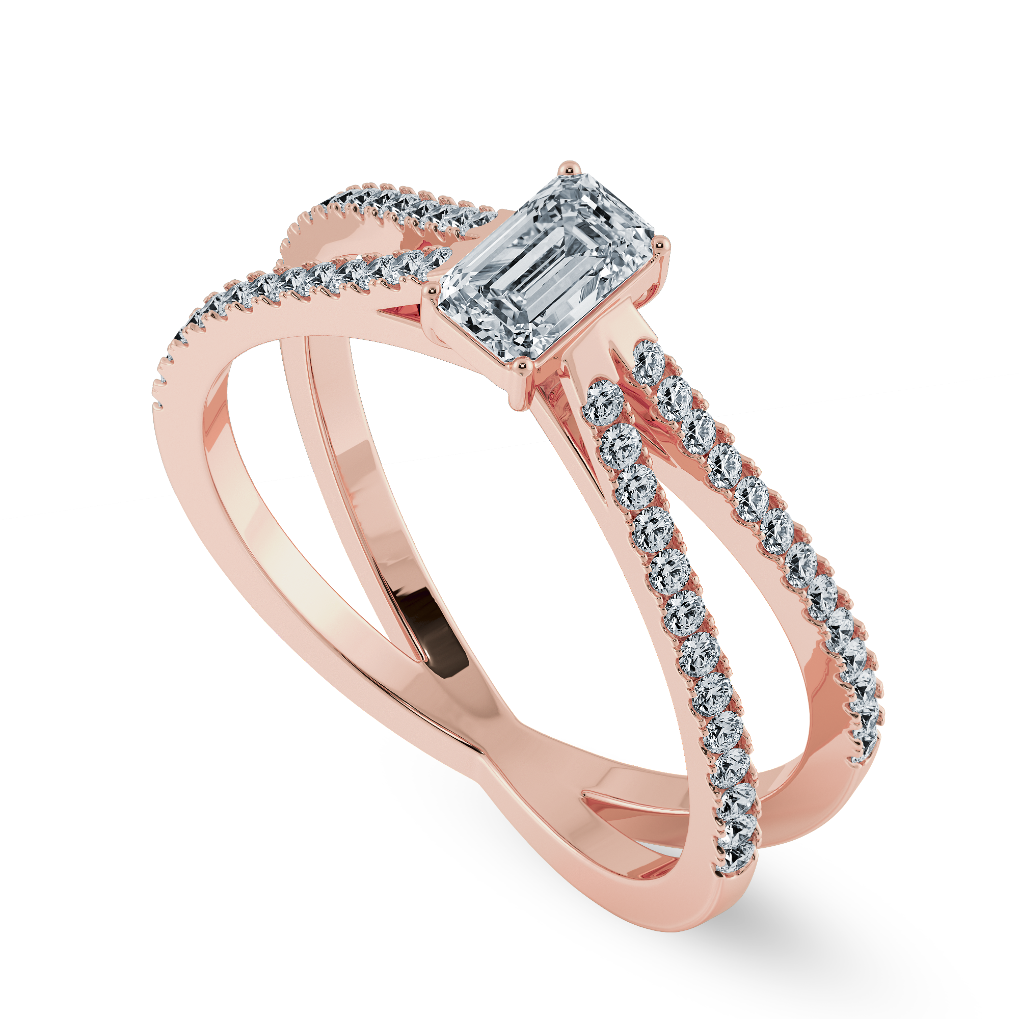 0.70cts. Emerald Cut Solitaire Diamond Split Shank 18K Rose Gold Ring JL AU 1172R-B   Jewelove.US