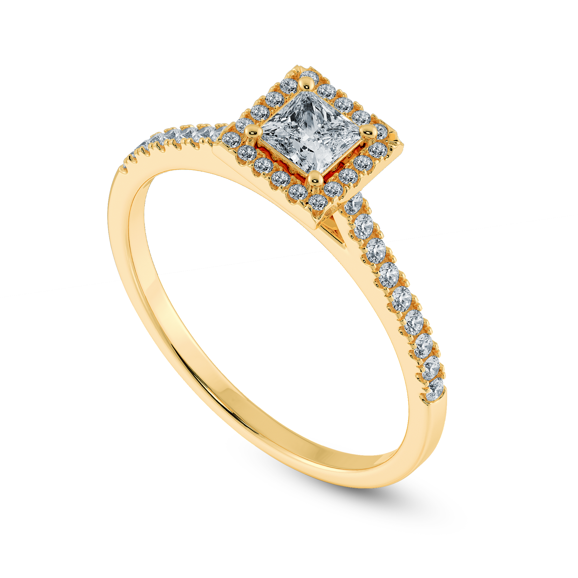 0.70cts. Princess Cut Solitaire Diamond Square Halo Shank 18K Yellow Gold Ring JL AU 1194Y-B   Jewelove.US