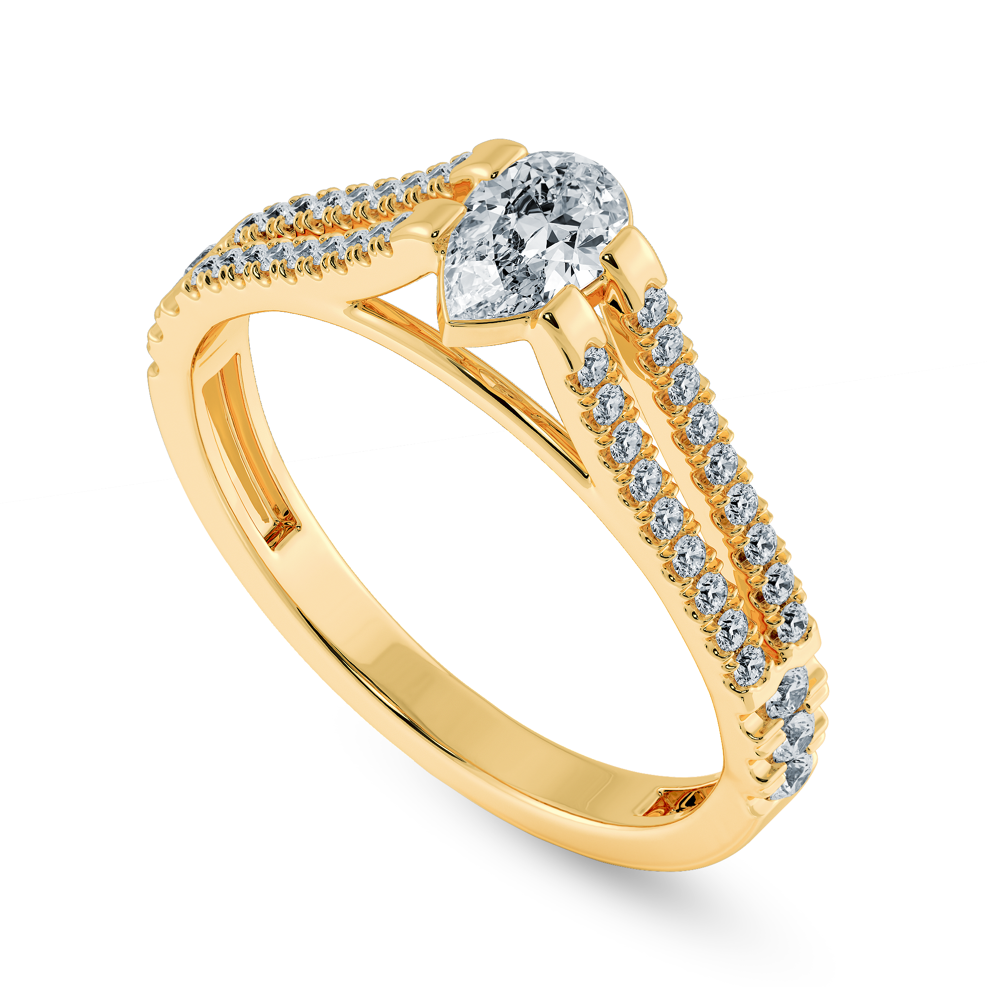 0.50ts. Pear Cut Solitaire Diamond Split Shank 18K Yellow Gold Ring JL AU 1183Y-A   Jewelove.US