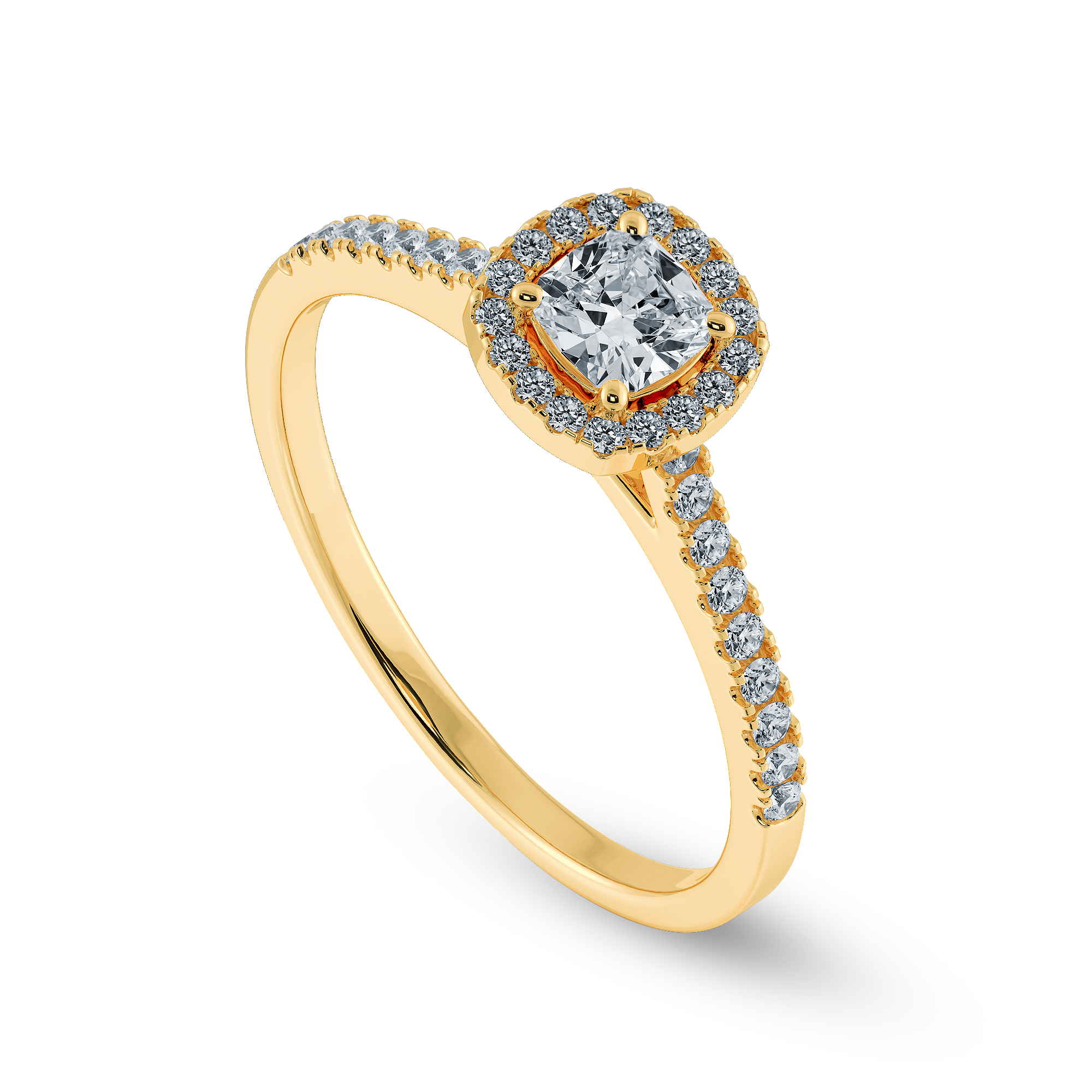 0.70cts. Cushion Cut Solitaire Halo Diamond Shank 18K Yellow Gold Ring JL AU 1195Y-A   Jewelove.US