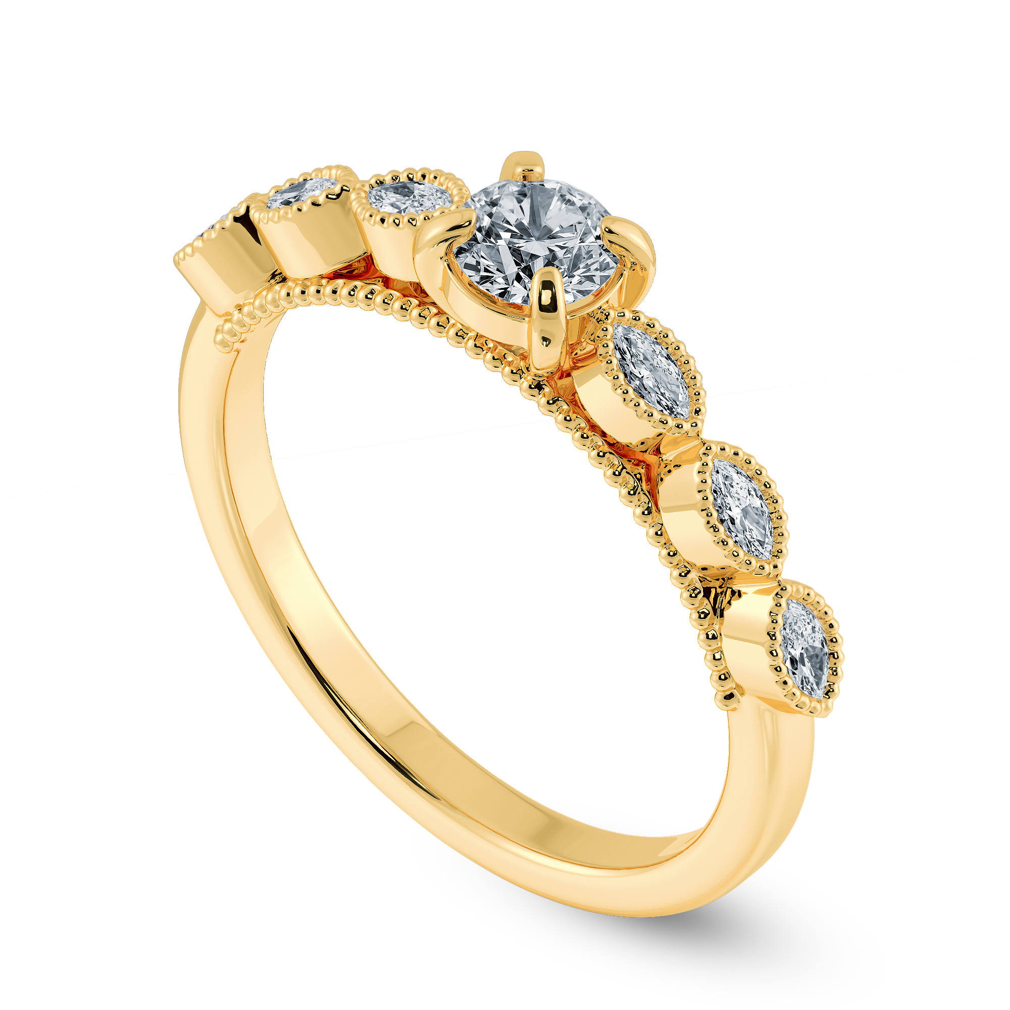 0.70cts. Solitaire with Marquise Cut Diamond Accents 18K Yellow Gold Ring JL AU 2011Y-B   Jewelove.US