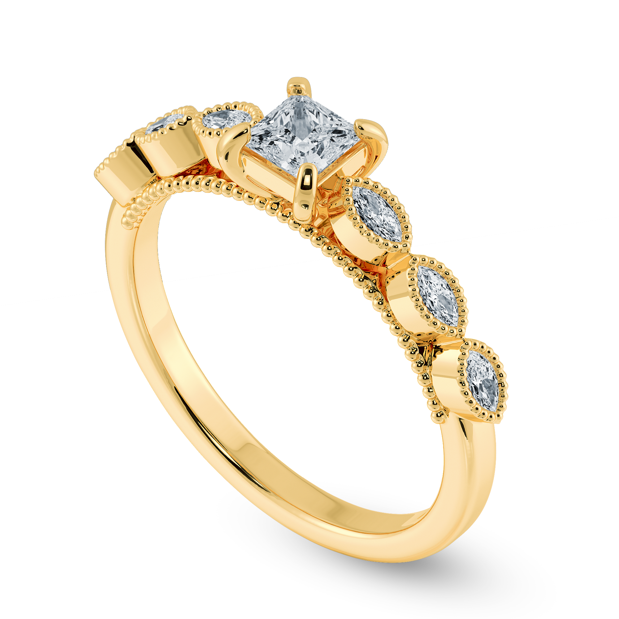 0.50cts. Princess Cut Solitaire with Marquise Cut Diamond Accents 18K Yellow Gold Ring JL AU 2012Y-A   Jewelove.US