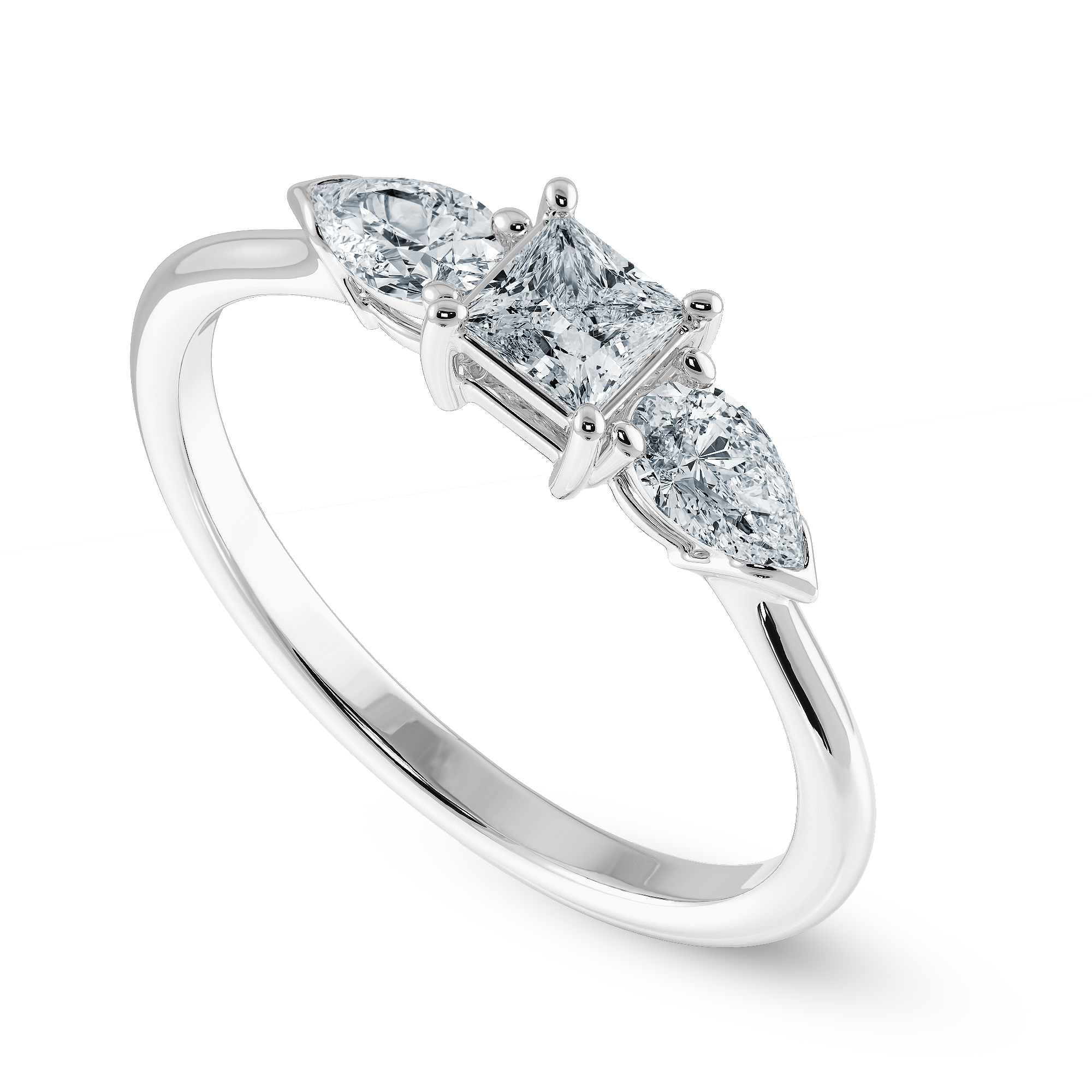 0.50cts Princess Cut Solitaire with Pear Cut Diamond Accents Shank Platinum Ring JL PT 2021-A   Jewelove.US