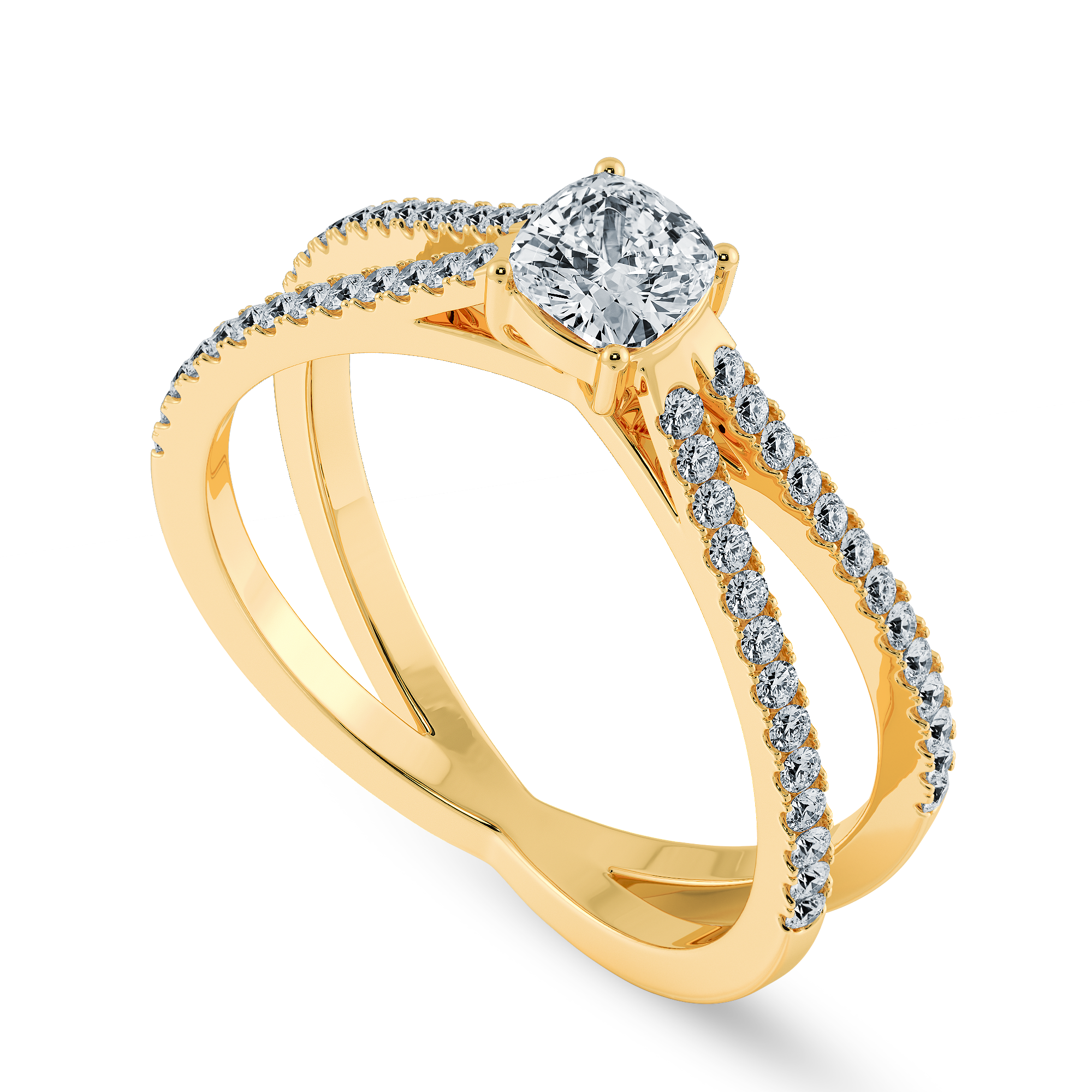 30-Pointer Cushion Cut Solitaire Diamond Split Shank 18K Yellow Gold Ring JL AU 1171Y   Jewelove.US