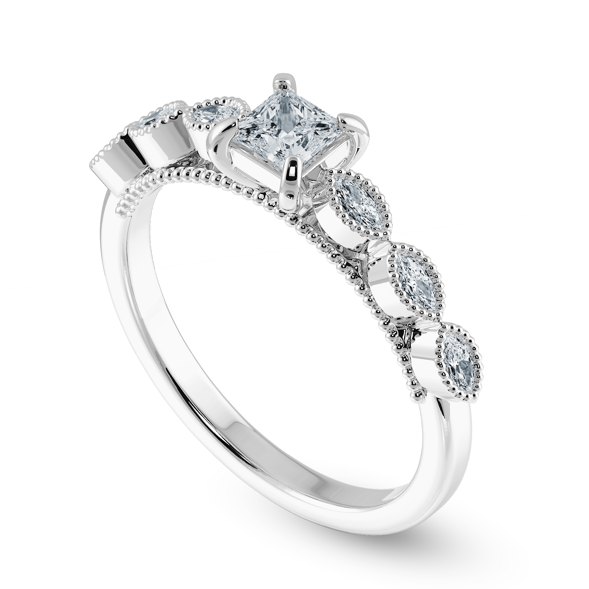 0.50cts Princess Cut Solitaire with Marquise Diamond Accents Platinum Ring JL PT 2012-A   Jewelove.US