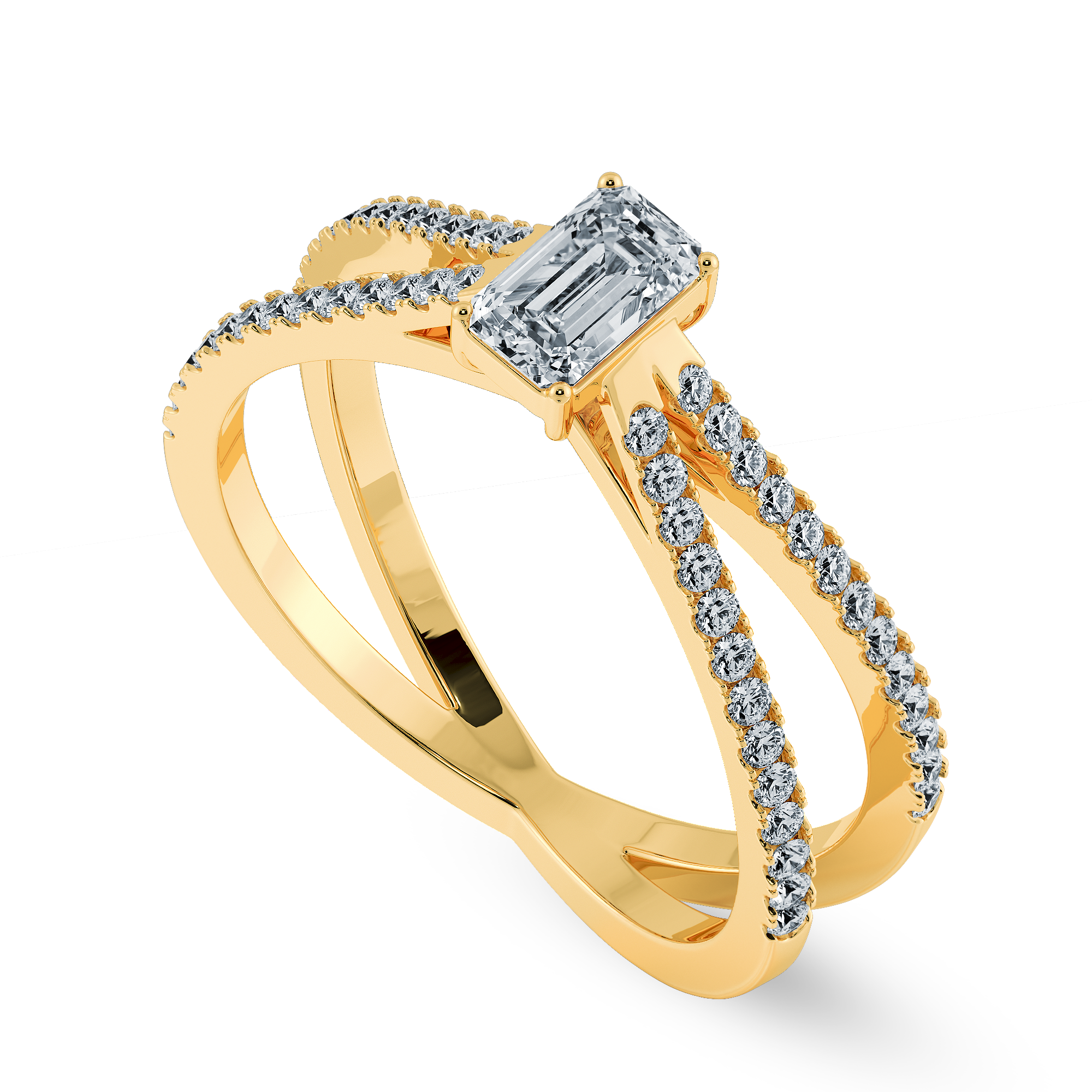 30-Pointer Emerald Cut Solitaire Diamond Split Shank 18K Yellow Gold Ring JL AU 1172Y   Jewelove.US