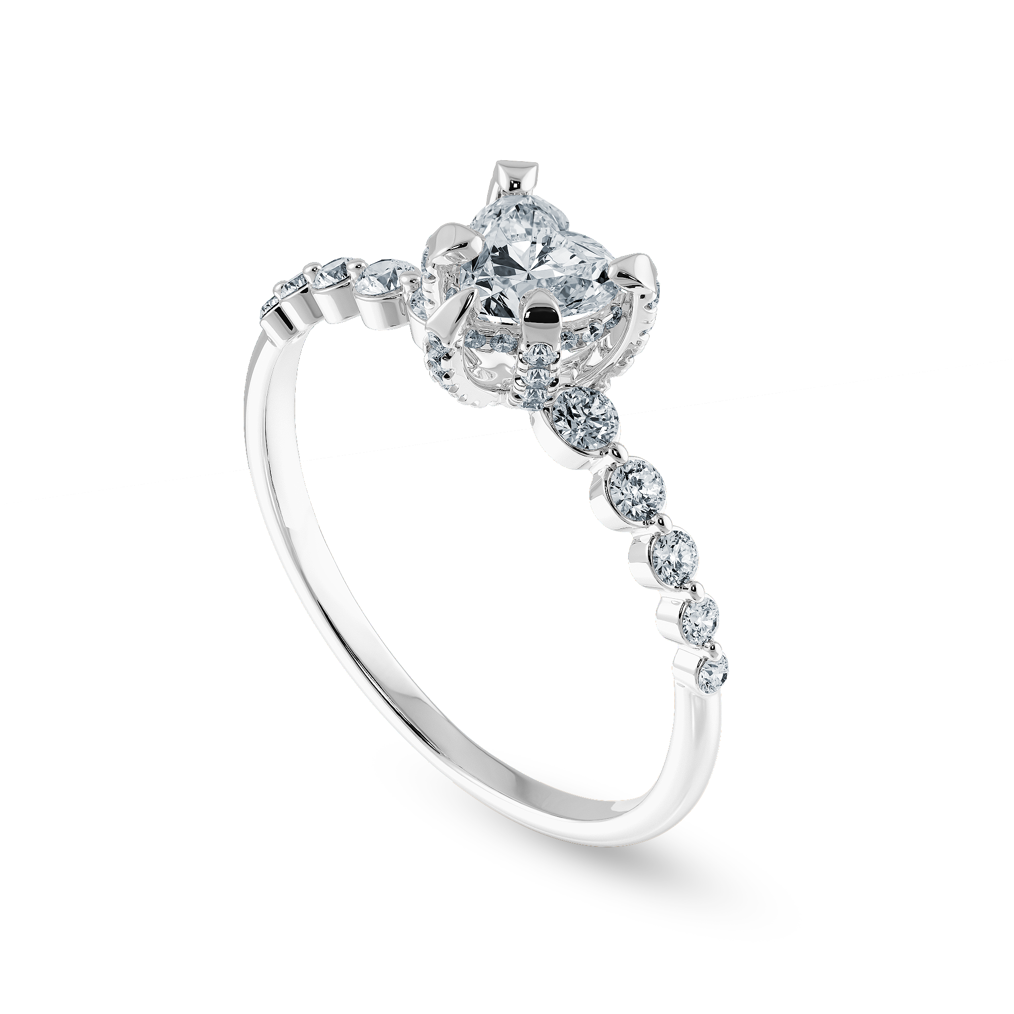 0.50cts Heart Cut Solitaire Halo Diamond Accents Platinum Ring JL PT 2007-A   Jewelove.US