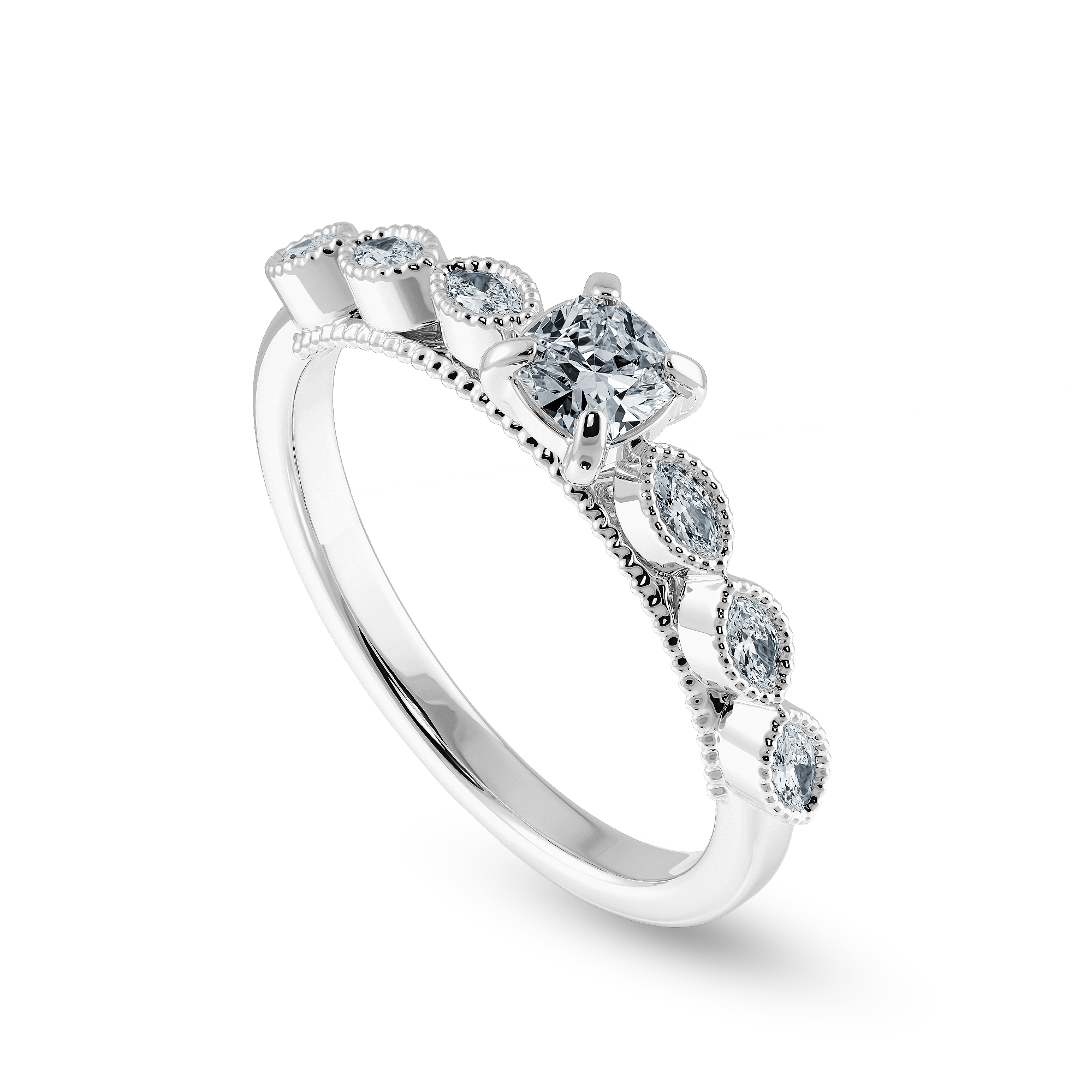 0.70cts. Cushion Cut Solitaire with Marquise Cut Diamond Accents Platinum Ring JL PT 2013-B   Jewelove.US