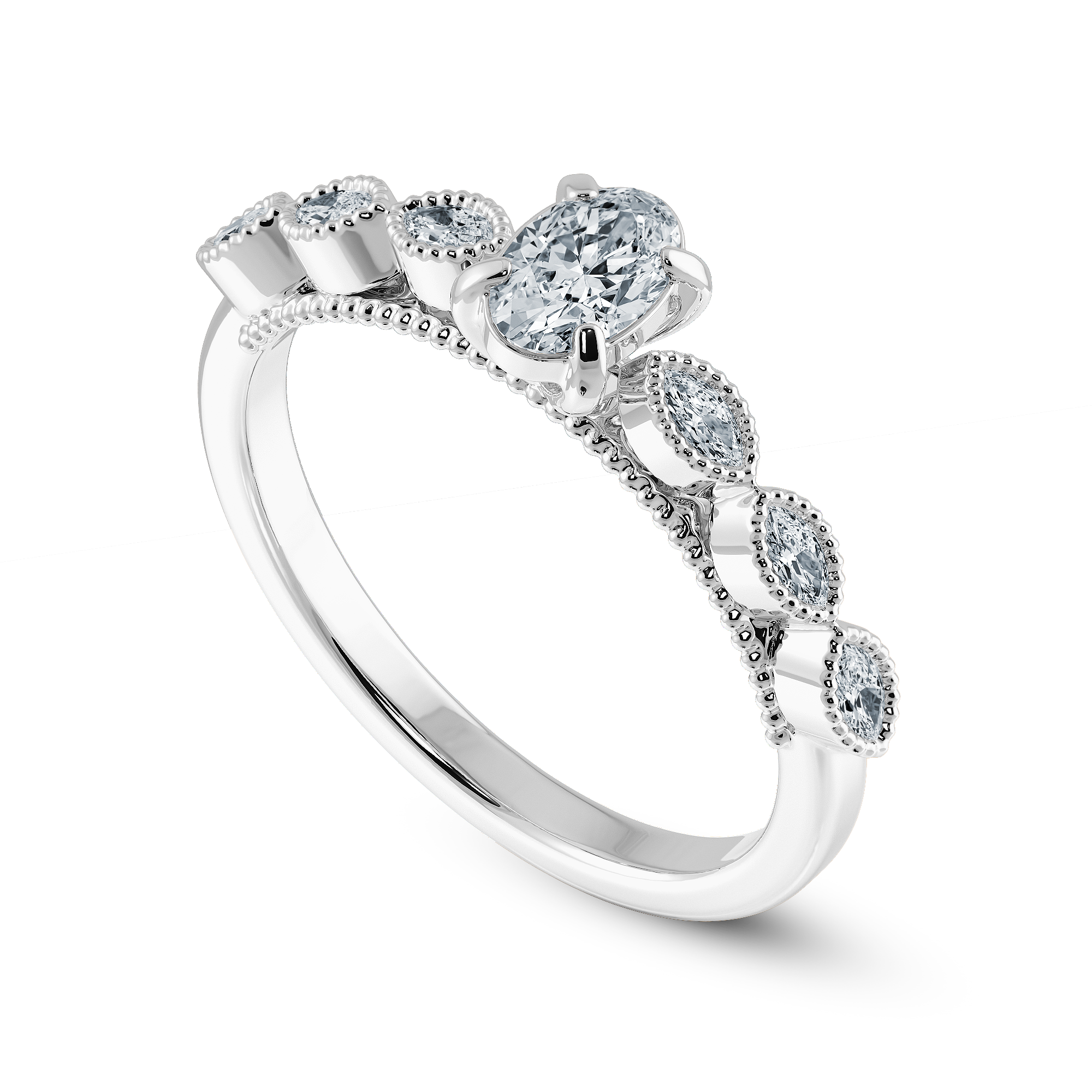 0.50cts Oval Cut Solitaire with Marquise Cut Diamond Accents Platinum Ring JL PT 2017-A   Jewelove.US