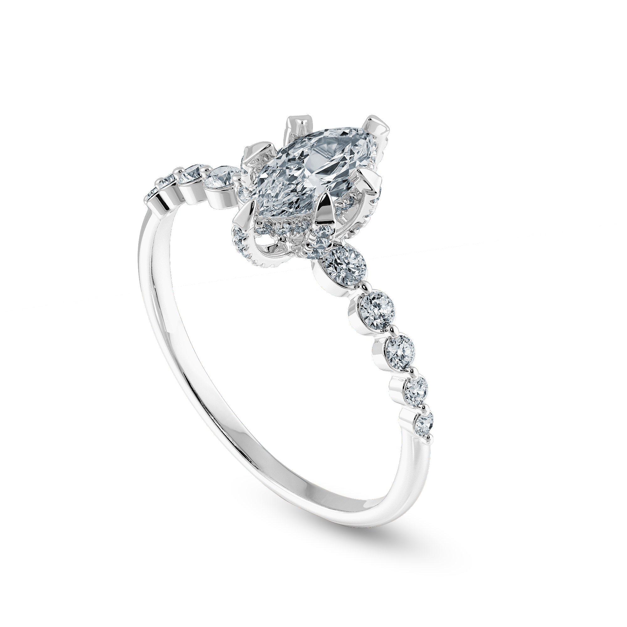 0.70cts Marquise Cut Solitaire Halo Diamond Accents Platinum Ring JL PT 2010-B   Jewelove.US