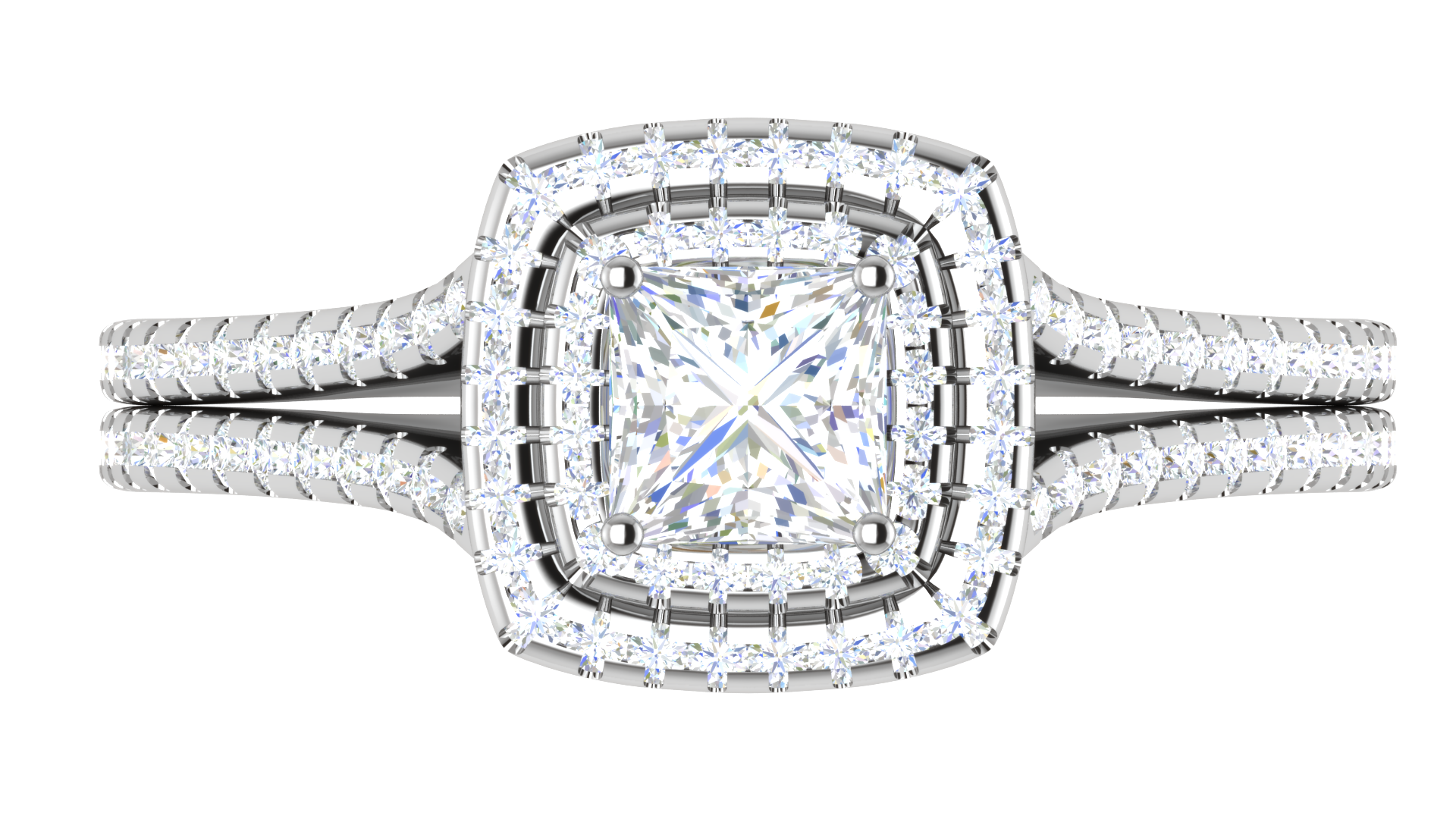 0.50 cts Princess Cut Solitaire Square Halo Diamond Split Shank Platinum Ring JL PT RH PR 270   Jewelove.US