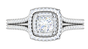 0.50 cts Princess Cut Solitaire Square Halo Diamond Split Shank Platinum Ring JL PT RH PR 270   Jewelove.US