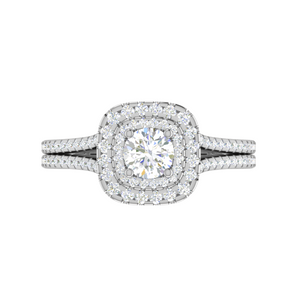 0.50 cts Solitaire Square Double Halo Diamond Split Shank Platinum Ring JL PT RH RD 263   Jewelove.US