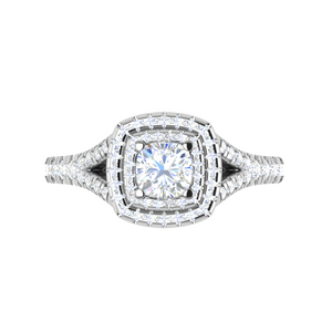 0.50 cts. Cushion Solitaire Double Halo Split Shank Platinum Ring JL PT RH CU 179   Jewelove.US