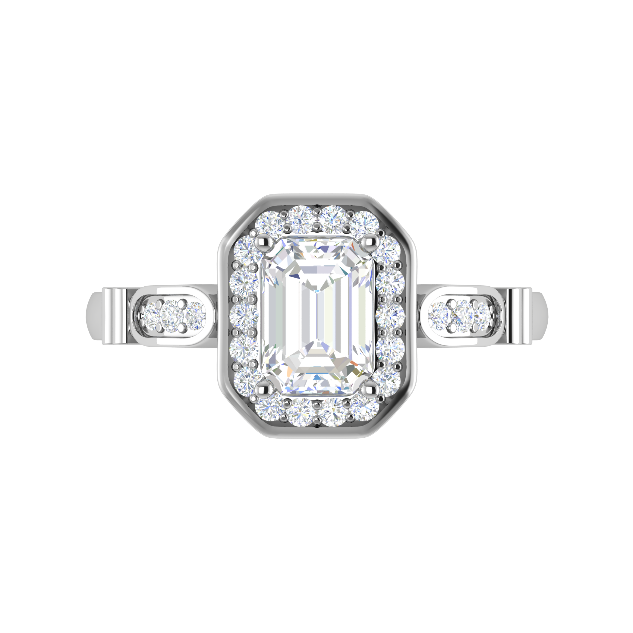 0.50 cts. Emerald Cut Solitaire Halo Diamond Shank Platinum Ring JL PT RM EM 160   Jewelove.US