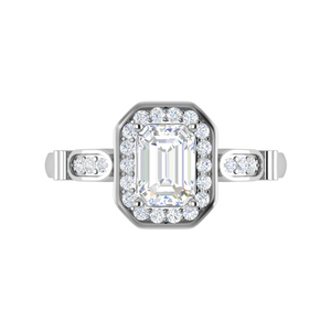 0.50 cts. Emerald Cut Solitaire Halo Diamond Shank Platinum Ring JL PT RM EM 160   Jewelove.US