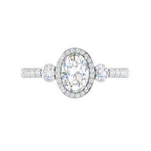 30-Pointer Oval Shape Solitaire Halo Diamond Accents Platinum Ring JL PT IM1702   Jewelove.US