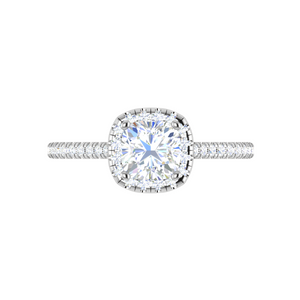 0.50 cts. Cushion Solitaire Halo Diamond Shank Platinum Ring JL PT RH CU 138   Jewelove.US