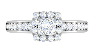 0.50 cts Princess Cut Solitaire Halo Diamond Shank Platinum Ring JL PT RH PR 293   Jewelove.US