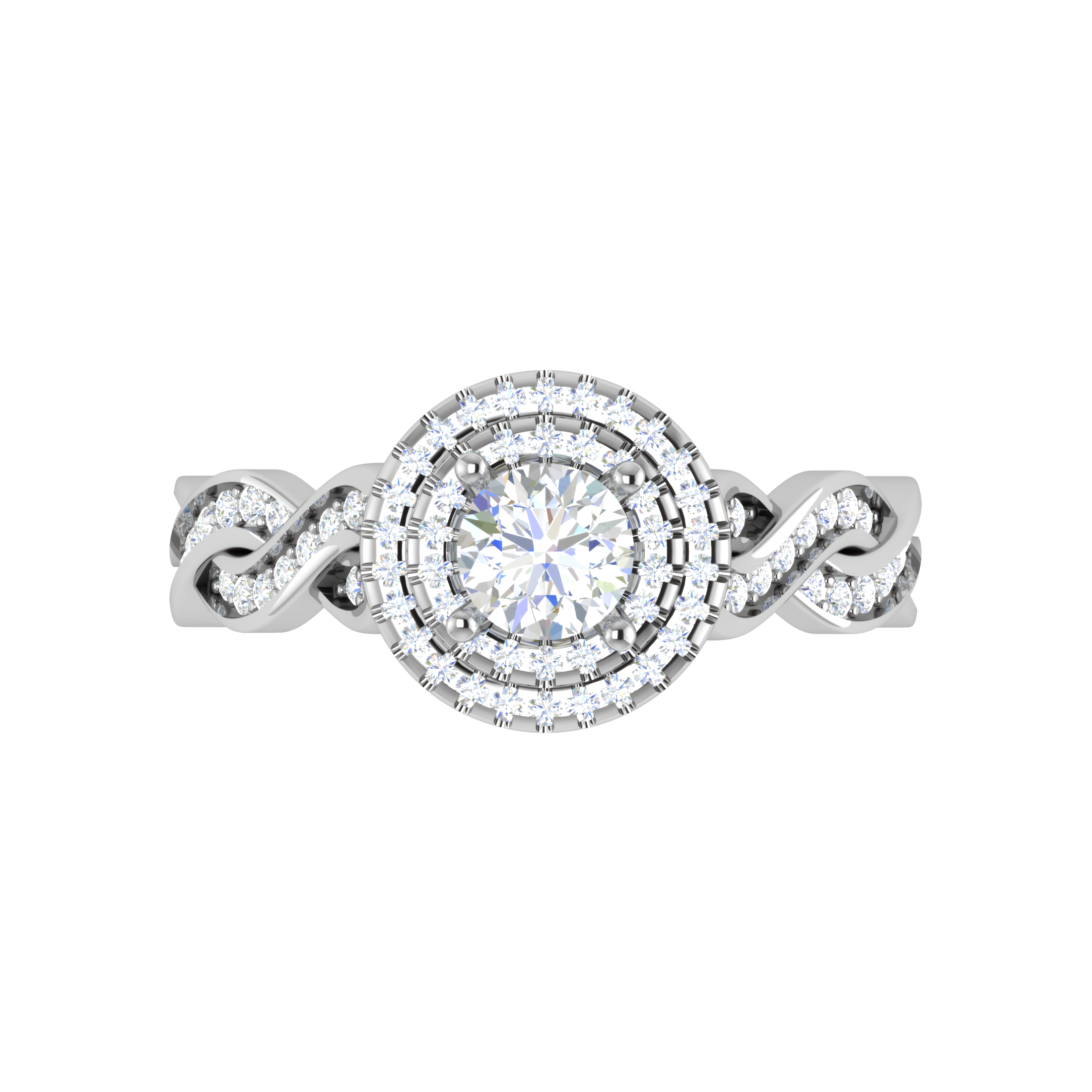 0.50 cts Solitaire Double Halo Diamond with Twisted Shank Platinum Ring JL PT RH RD 275   Jewelove.US