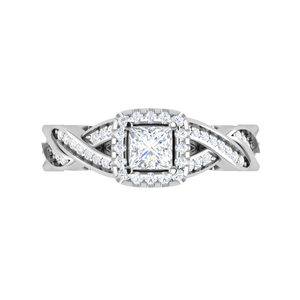 0.40cts Princess Cut Solitaire Square Halo Diamond Twisted Shank Platinum Ring for Women JL PT RV PR 149   Jewelove.US