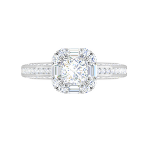 0.50cts Princess Cut Solitaire Halo Diamond Split Shank Platinum Ring JL PT WB5509E   Jewelove.US