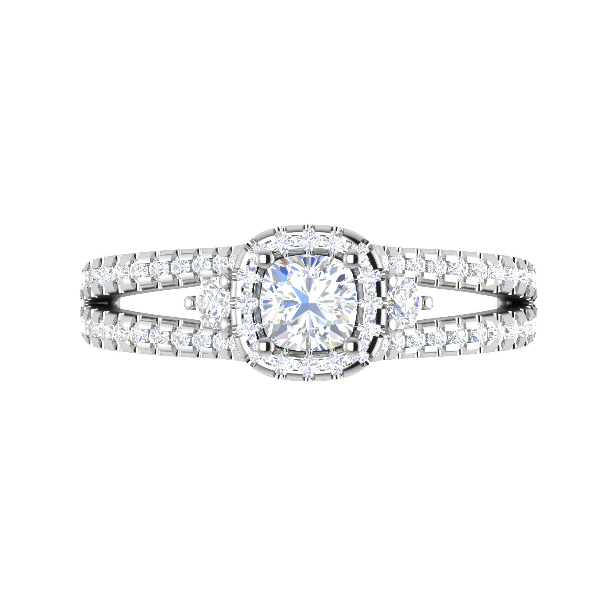 0.50cts Cushion Cut Solitaire Halo Diamond Split Shank Platinum Ring JL PT R3 RD 174   Jewelove.US