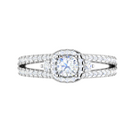 Load image into Gallery viewer, 0.50cts Cushion Cut Solitaire Halo Diamond Split Shank Platinum Ring JL PT R3 RD 174   Jewelove.US
