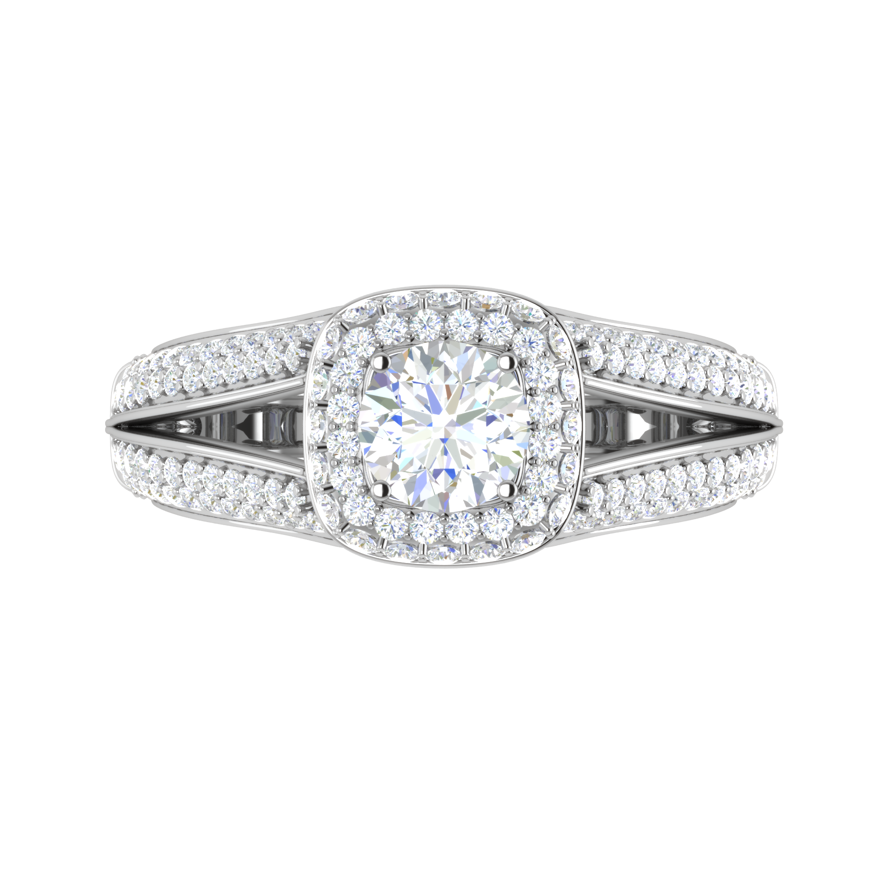 0.50 cts Solitaire Double Halo Diamond Split Shank Platinum Ring JL PT RH RD 196   Jewelove.US