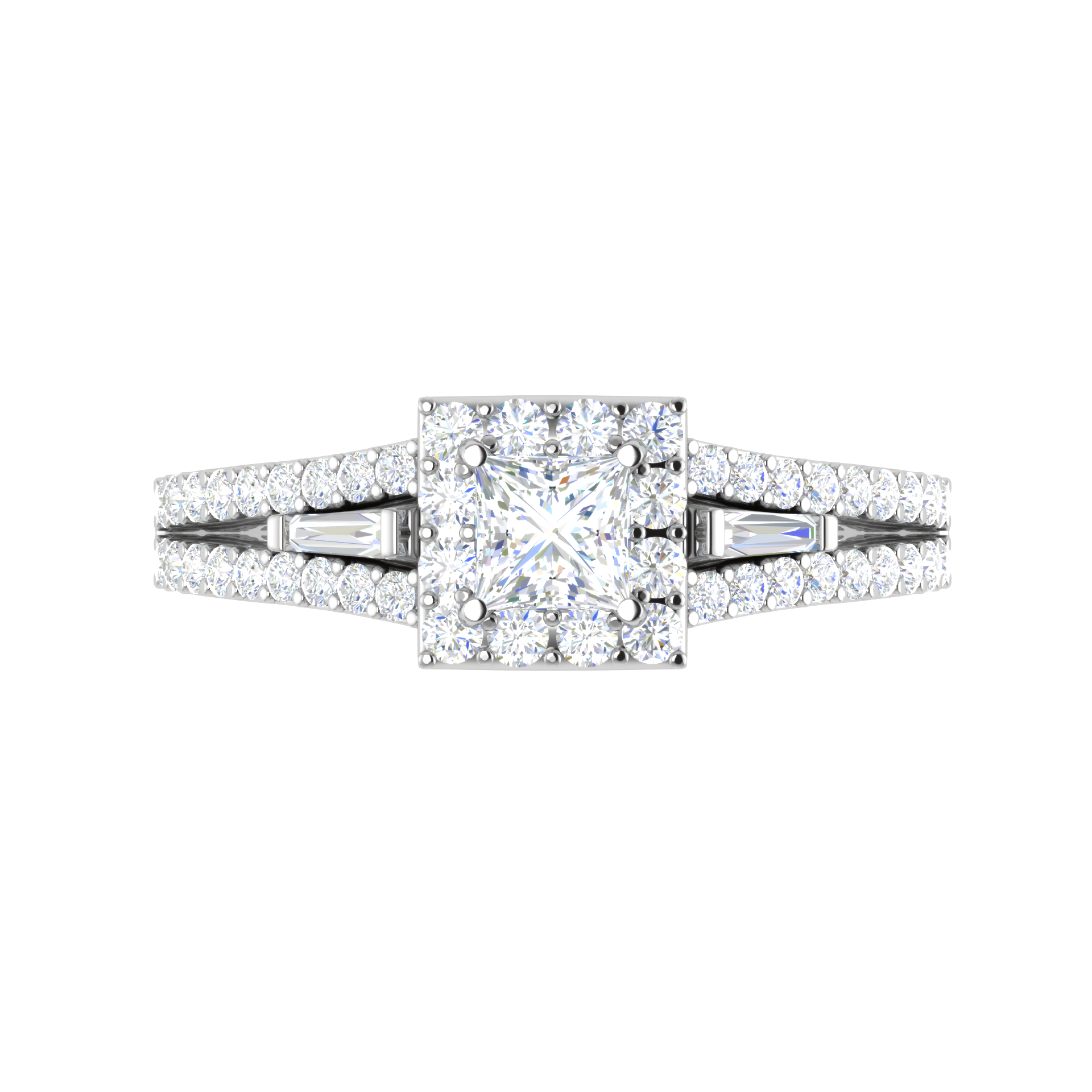 0.30 cts. Princess Cut Diamond Halo Diamond Split Shank Platinum Solitaire Engagement Ring JL PT WB5999E   Jewelove.US