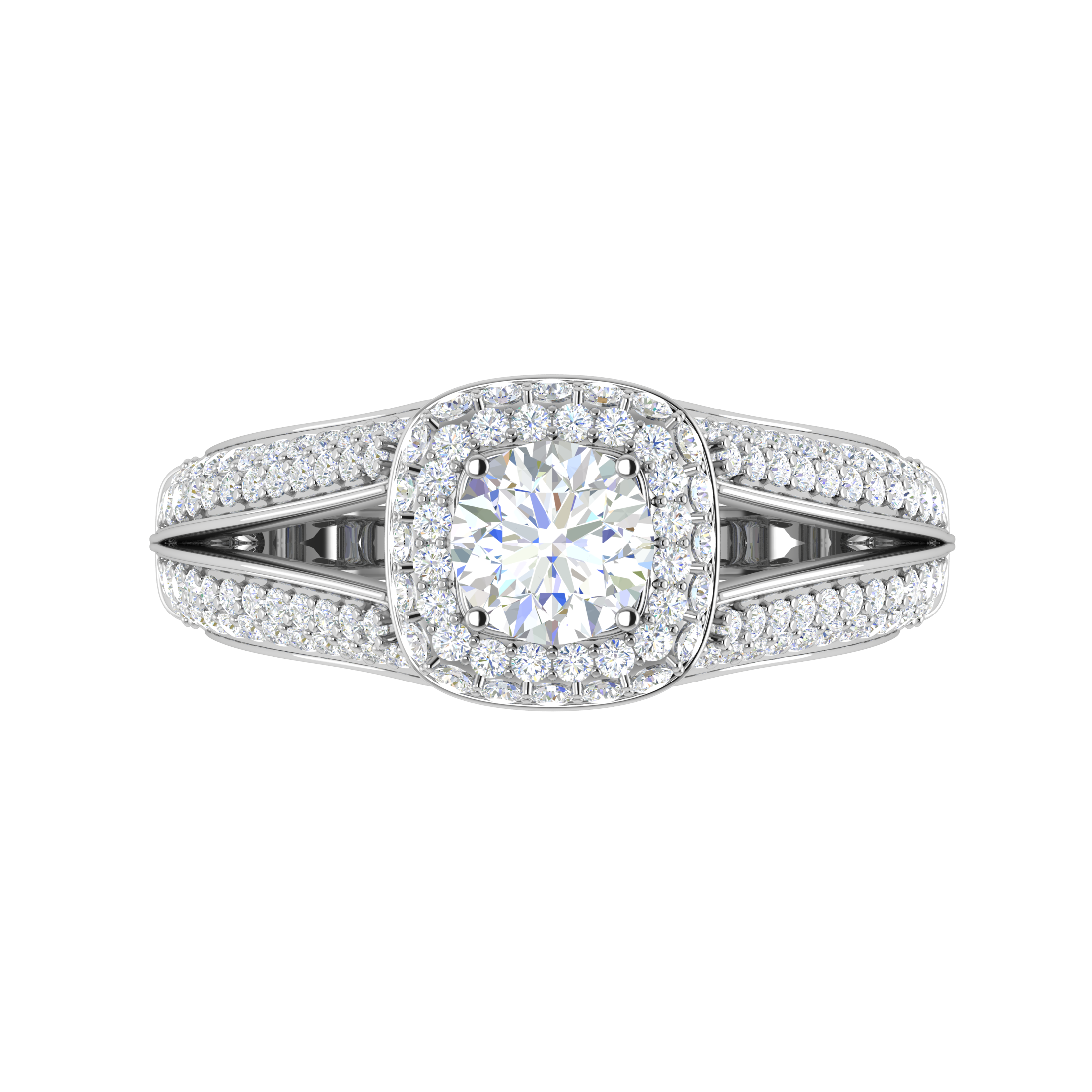 0.50 cts Solitaire Square Double Halo Diamond Split Shank Platinum Ring JL PT RH RD 194   Jewelove.US