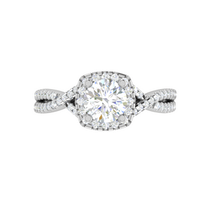 0.50cts Diamond Halo Diamond Twisted Shank Solitaire Platinum Ring JL PT JRW078318   Jewelove.US