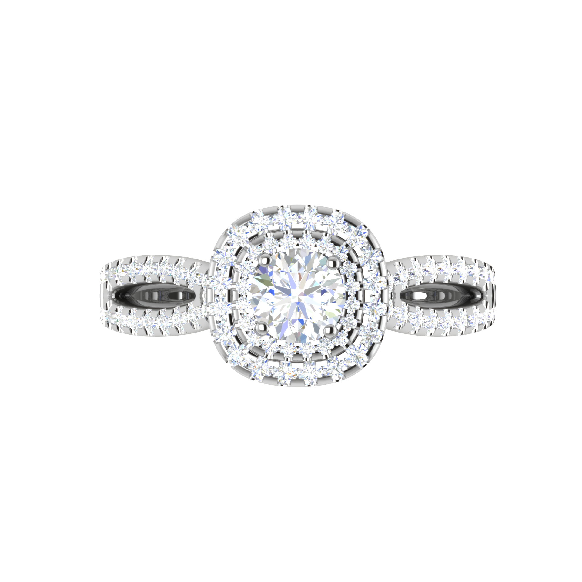 0.50 cts Solitaire Square Double Halo Diamond Split Shank Platinum Ring JL PT RH RD 281   Jewelove.US