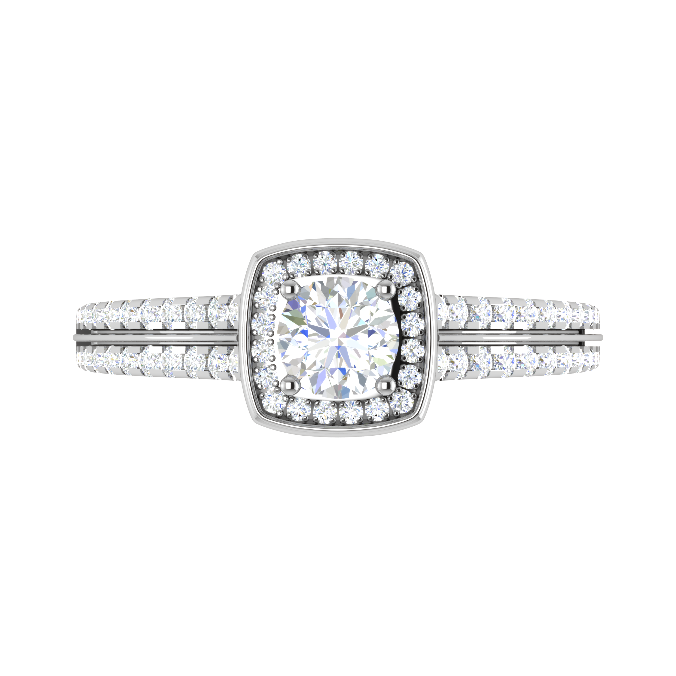 0.50 cts Solitaire Square Halo Diamond Split Shank Platinum Ring JL PT RH RD 262   Jewelove.US