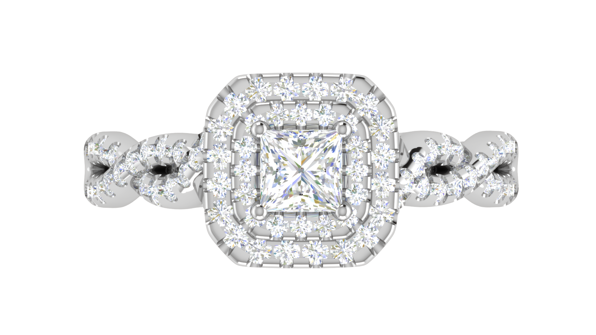 0.50 cts Princess Square Double Halo Twisted Shank Cut Solitaire Platinum Ring JL PT RH PR 260   Jewelove.US