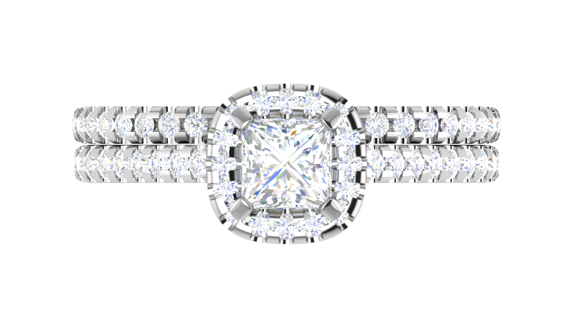 0.50cts Princess Cut Solitaire Halo Diamond Split Shank Platinum Ring JL PT RH PR 298   Jewelove.US