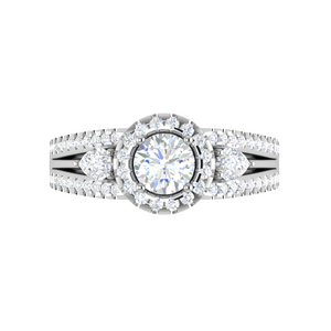 0.50cts Solitaire Halo Diamond Split Shank with Pear Diamond Platinum Ring JL PT R3 RD 152   Jewelove.US