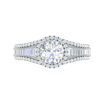 Load image into Gallery viewer, 0.50cts Solitaire Halo Diamond Split Shank Baguette Platinum Ring JL PT WB5929E   Jewelove.US
