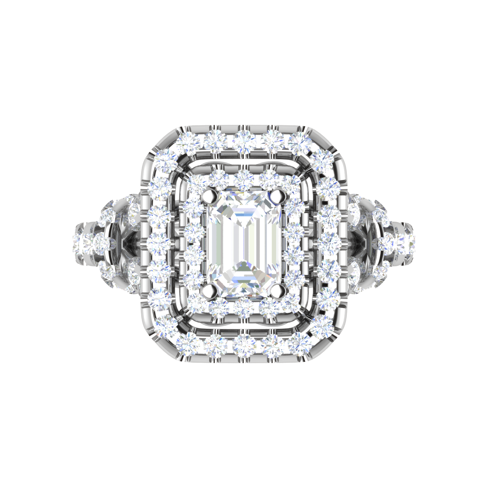 0.50cts Emerald Cut Solitaire Double Halo Diamond Shank Platinum Ring JL PT JRW2822MM   Jewelove.US